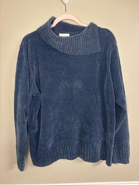 Studio Works Navy Ribbed Funnel Neck Sweater